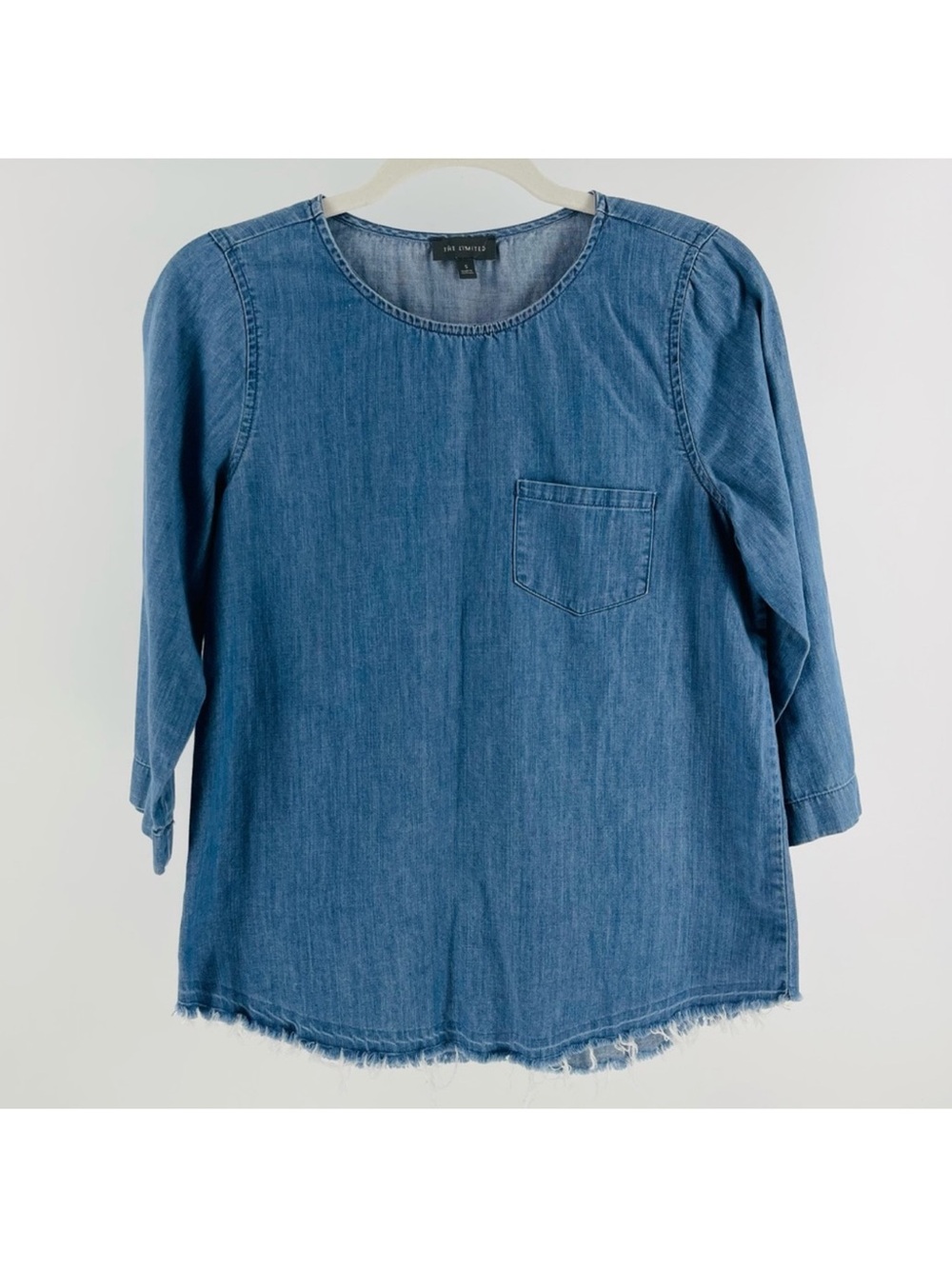The Limited Chambray 100% Cotton Top w/ Chest Pocket, Raw Hem, Women’s Small